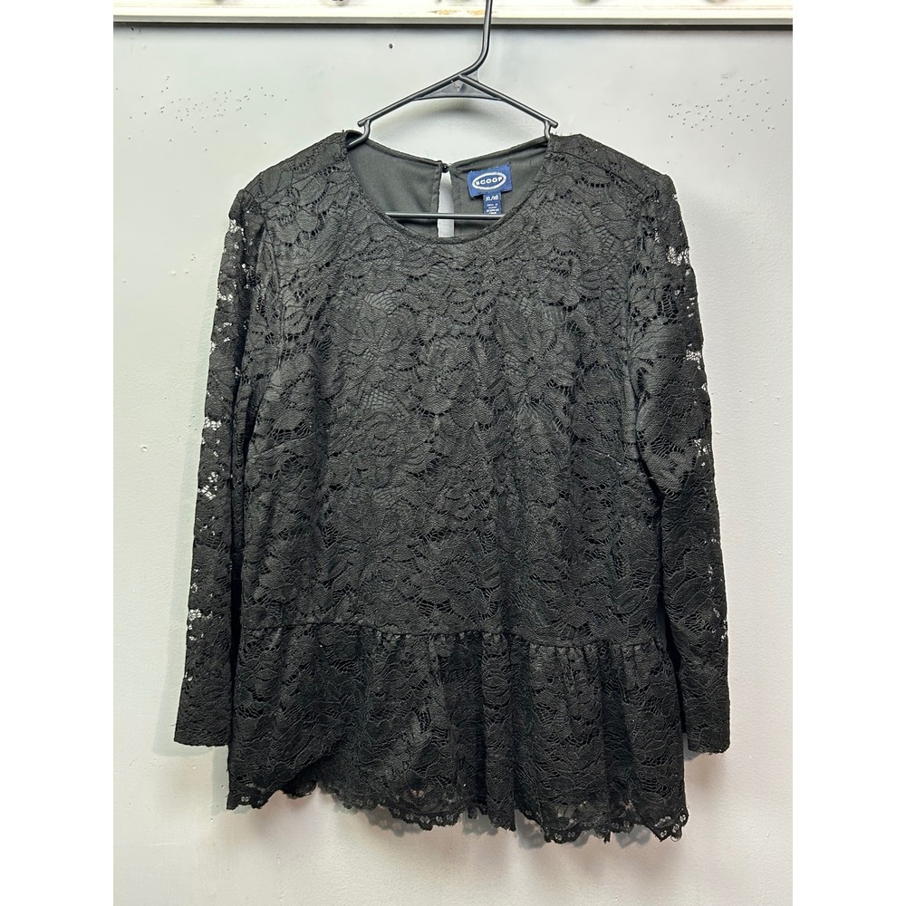 SCOOP Black Lace Peplum Top Long Sleeve Women's XL Y2K Sexy Witchy Goth Core